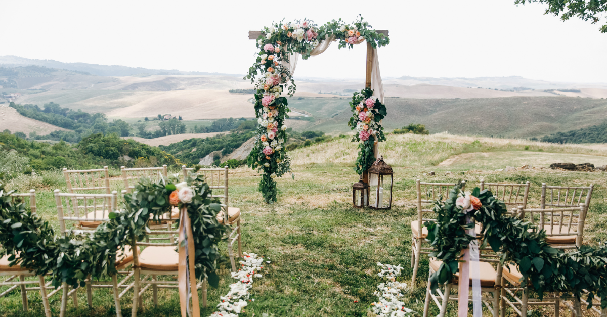Sustainable wedding on hillside